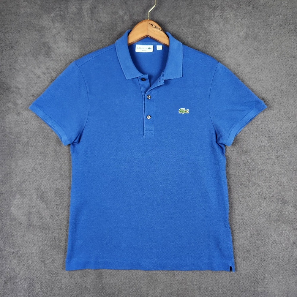 Lacoste Polo Shirt Mens Small Blue Slim Fit Short Sleeve Pique Cotton PH1211-21